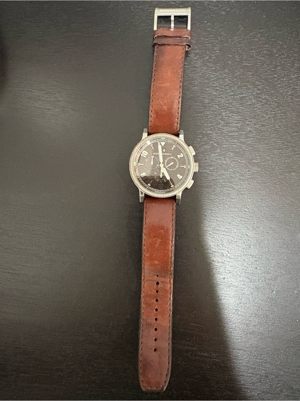 Burberry Brown Leather Strap Chronograph Watch with Silver Case